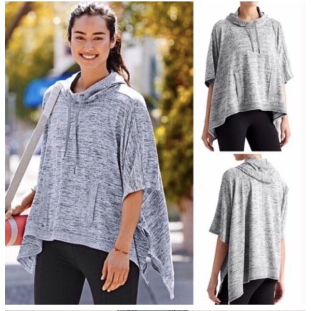 Athleta Womens Sz S Gray Pullover Hoodie Yoga Sweatshirt Blissful Poncho